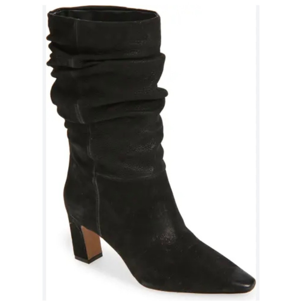 Vince Camuto Skylar Black Suede Slouch Pointed Toe Block Heel Boots Size 11M